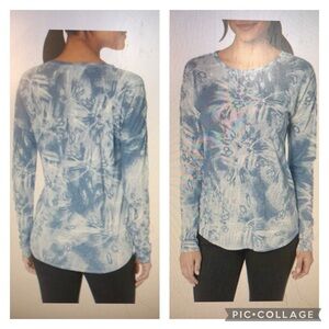 Elliott Lauren Batik Tie Dye Long Sleeve Tee Linen Size XS Blue